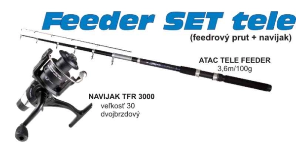 SPORTS - Set Prút Atac Tele Feeder 3,6 m 100 g + Navijak TFR 3000