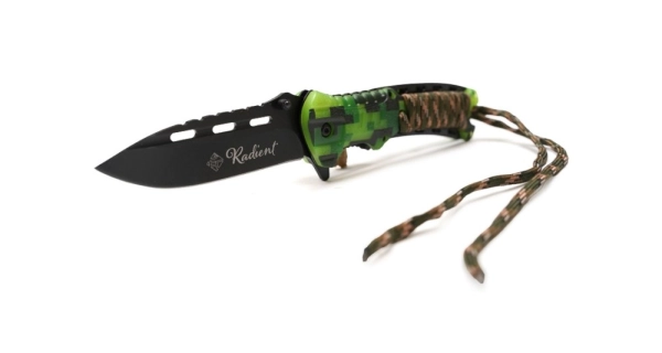 SPORTS - Skladací nôž Radient zelený maskáč 21,5 cm + podpaľovač