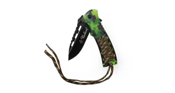 SPORTS - Skladací nôž Radient zelený maskáč 21,5 cm + podpaľovač