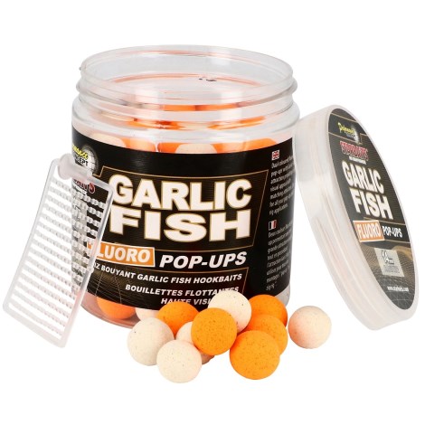 STARBAITS - Plávajúce boilies Fluo Garlic Fish 14 mm 80 g