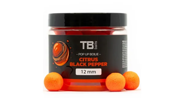 TB BAITS - Plávajúce Boilie Pop-Up Citrus Black Pepper 12 mm 65 g + NHDC
