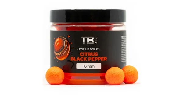 TB BAITS - Plávajúce Boilie Pop-Up Citrus Black Pepper 16 mm 65 g + NHDC