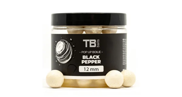 TB BAITS - Plávajúce Boilie Pop-Up White Black Pepper 12 mm 65 g +NHDC
