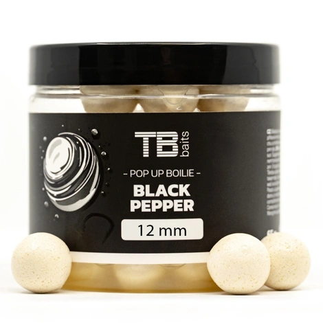 TB BAITS - Plávajúce Boilie Pop-Up White Black Pepper 12 mm 65 g +NHDC