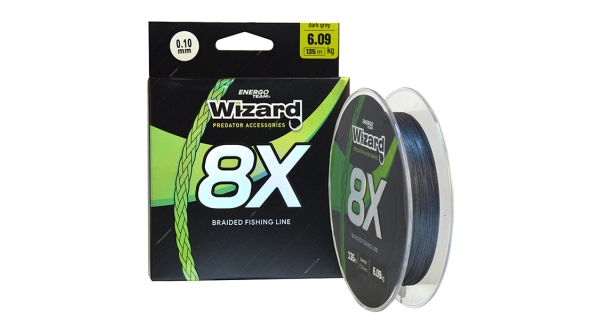 WIZARD - Pletená šnúra 8X Dark Grey 0,28 mm 23,73 kg 135 m