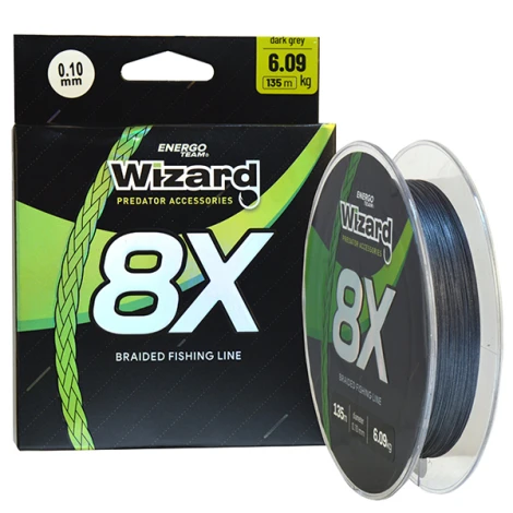 WIZARD - Pletená šnúra 8X Dark Grey 0,28 mm 23,73 kg 135 m