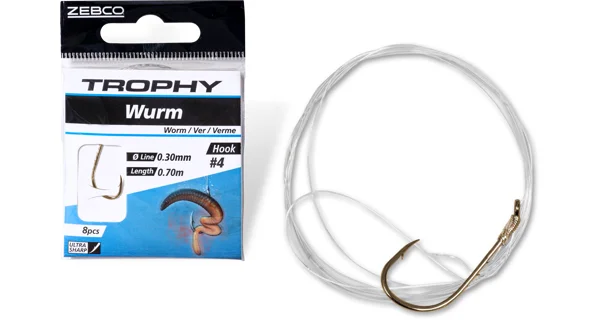 ZEBCO - Hotový náväzec Trophy Worm Hook To Nylon Silver Hooklength veľ. 1/0 70 cm