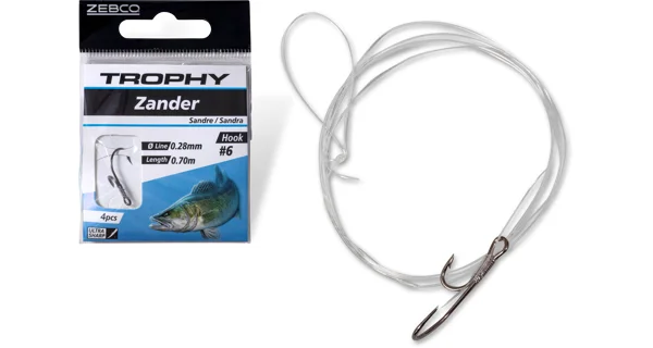 ZEBCO - Hotový náväzec Trophy Zander Hook To Nylon Silver Hooklength veľ. 1/0 70 cm