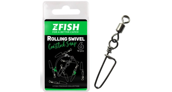ZFISH - Obratlík s karabínou Rolling Swivel & Coastlock Snap veľ. 12 10 ks